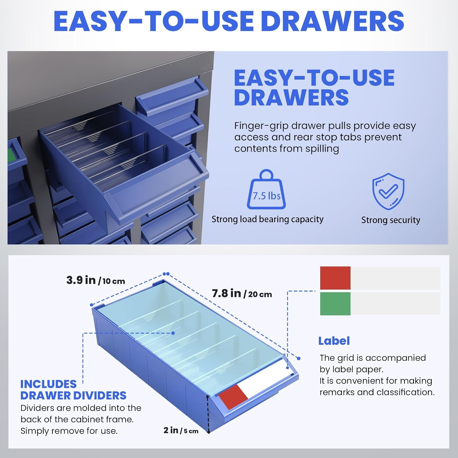 ABS-100 Drawers Nuts and Bolts Organizers and Storage,26'x9'x46'Bolt Bins Organizer, Hardware Parts Cabinet Organizer with Shelfs Labels for Tool,Hardware Storage,Blue