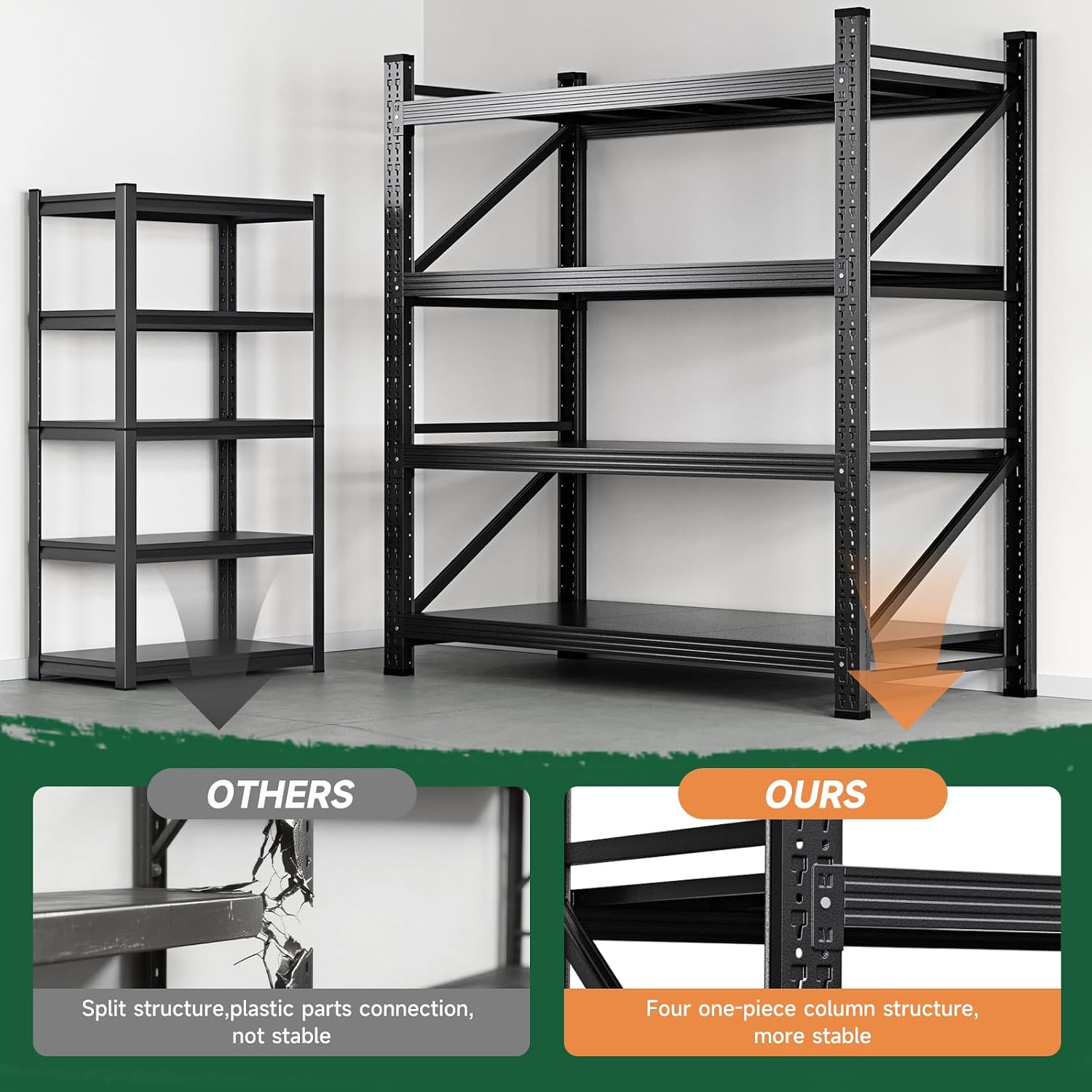 Letaya 3000LBS Storage Shelves Heavy Duty,70' H Garage Shelving Units, 4 Tier Adjustable Utility Rack Shelf,Large Metal Industrial Shelves,for Shop,Warehouse,Basement,Black (48' W x 24' D x 70' H)