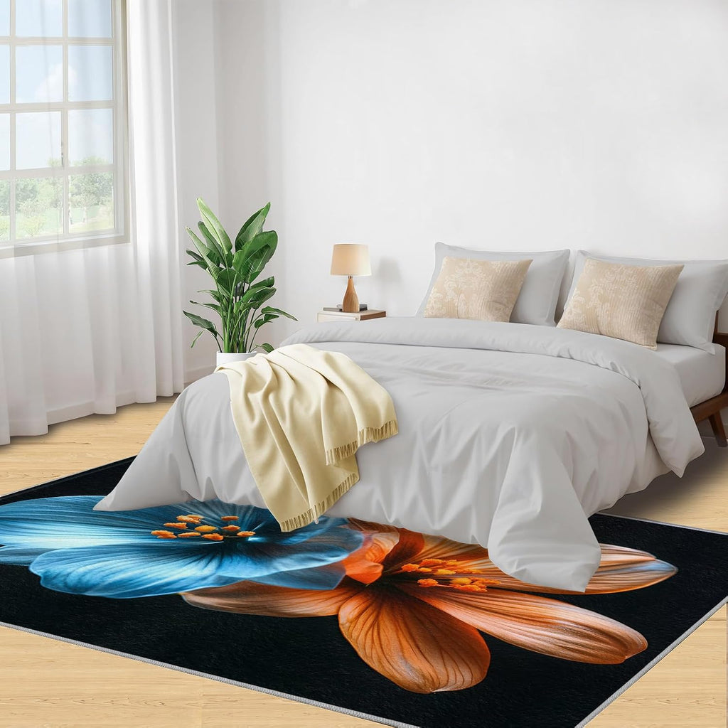 Florals Art Area Rug 6x8 - Minimalist Florals Large Rugs for Living Room, Flowers Carpet Area Rug for Girls Bedroom Kids Room Basement Office Classroom