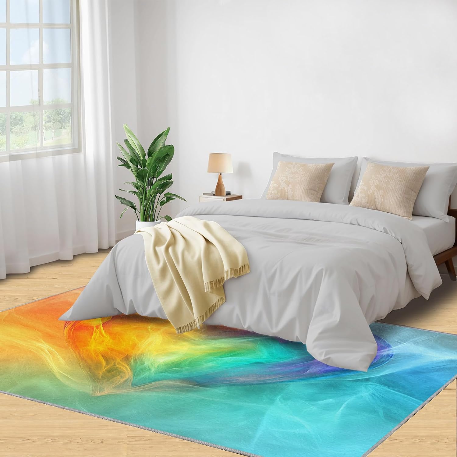 6x8 Gradient Heart Area Rug - Fluorescent Art Large Rugs for Living Room, Abstract Rainbow Carpet Area Rug for Girls Bedroom Kids Room Basement Office Classroom