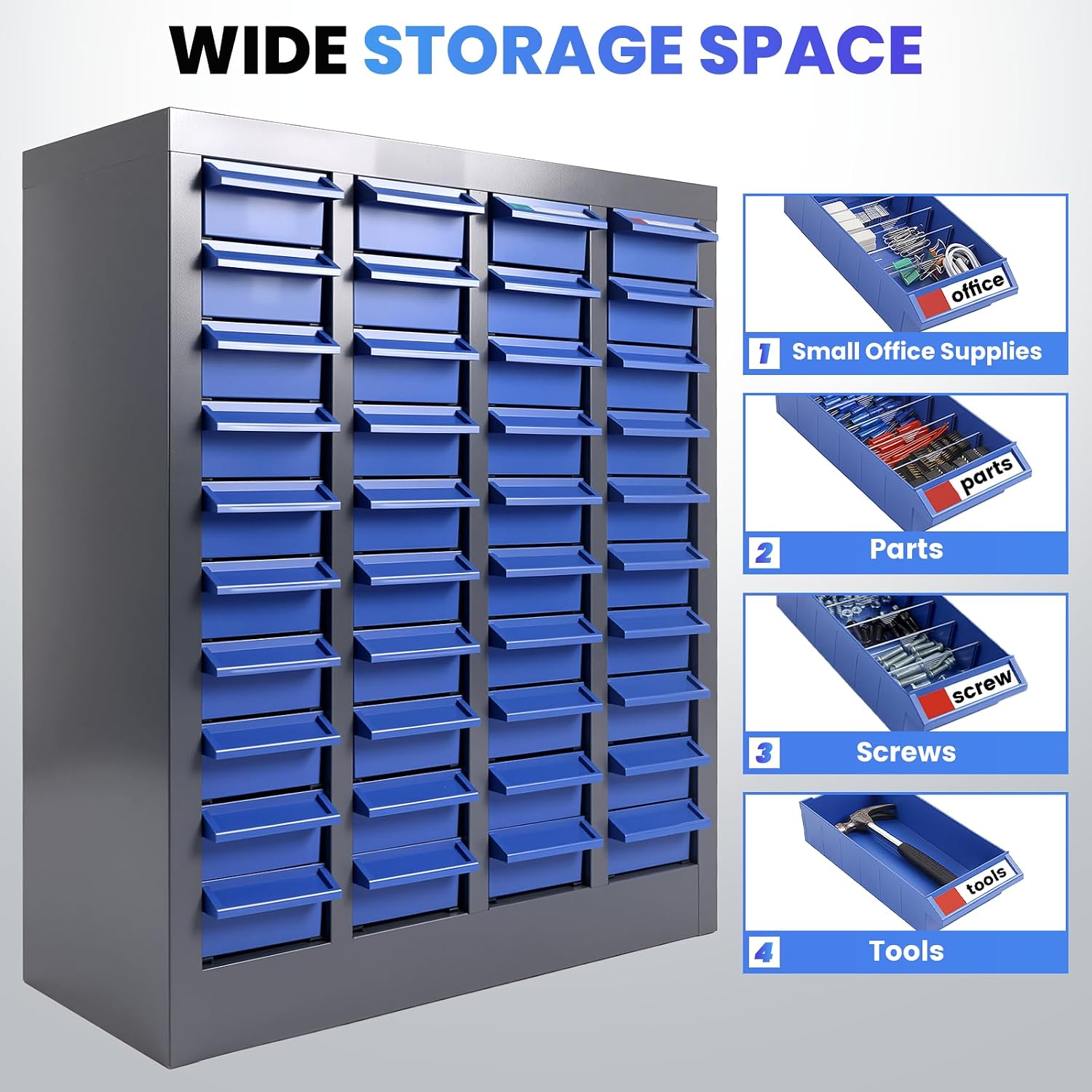40-Drawer Storage Cabinet for Garage, Metal Organizer for Nuts and Bolts, ABS Dividers with Alloy Steel Frame, Workshop, Office, Home & Classroom Storage (40 Drawers)