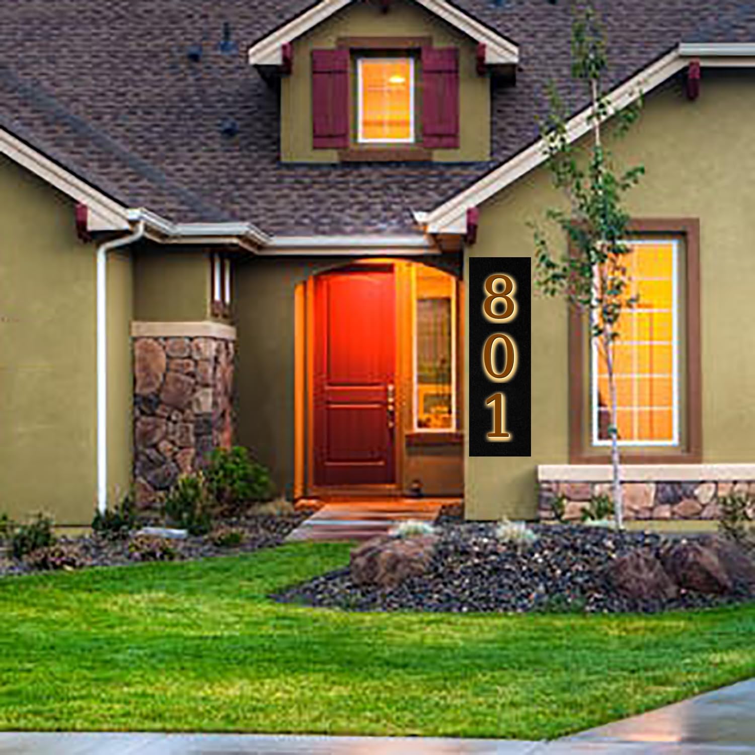 Illuminated LED House Numbers 20', Stainless Steel Backlit LED Illuminated Home Address Numbers, Large Modern Lighted House Numbers For Outside, Brown, Warm Light,R