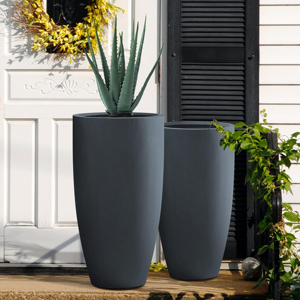 Kante 31.4' and 23.6' H Charcoal Finish Concrete Tall Planters Large Outdoor Indoor Decorative Plant Pots with Drainage Hole and Rubber Plug, Modern Tapered Style for Home and Garden