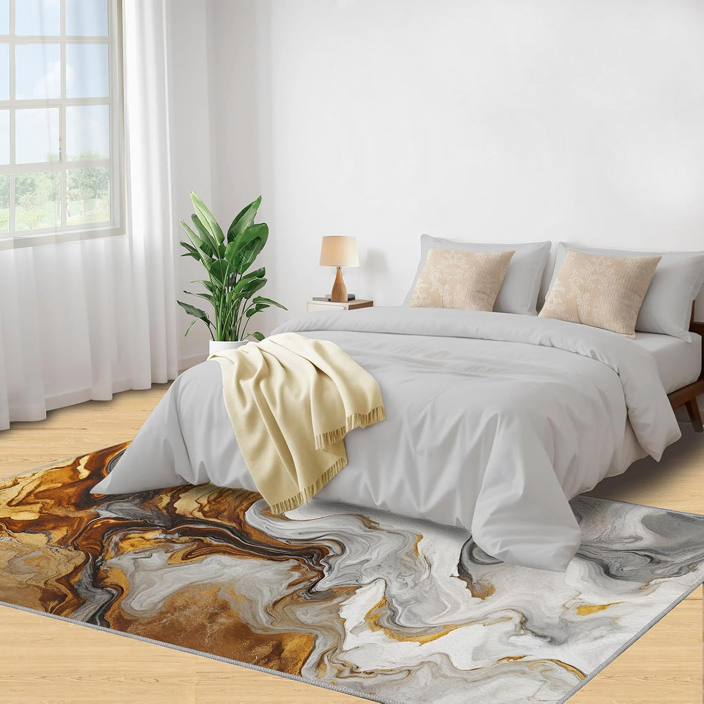 Fluid Rugs for Bedroom, Abstract Art Rug 6x8, Modern Decor Dining Room Rugs Washable & Non Slip Large Carpet for Home Decor