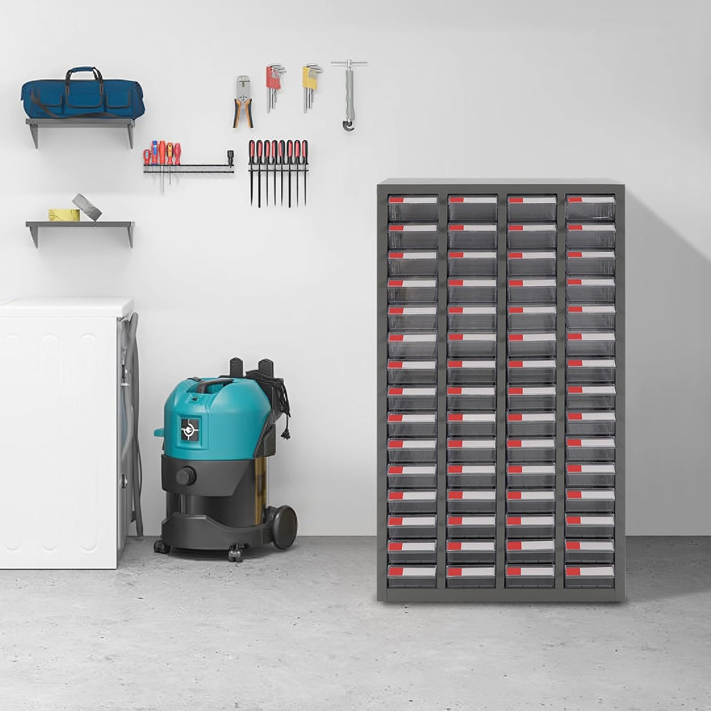 Parts Storage Cabinet with 60 Small Drawers, Free Standing Hardware Tools Storage Cabinet Bolt and Nut Tool Storage Organizer, Part Tool Cabinets for Warehouses, Workshops (Gray)