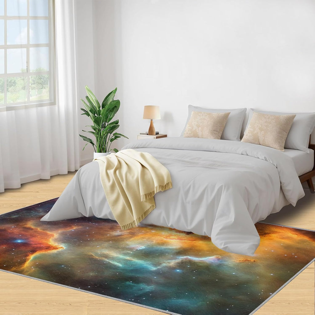 Galaxy Rug - 6x8 Rug, Starry Area Rugs for Bedroom, Universe Theme Rugs for Living Room, Kids Washable Carpet, Galaxy Home Decor & Gifts
