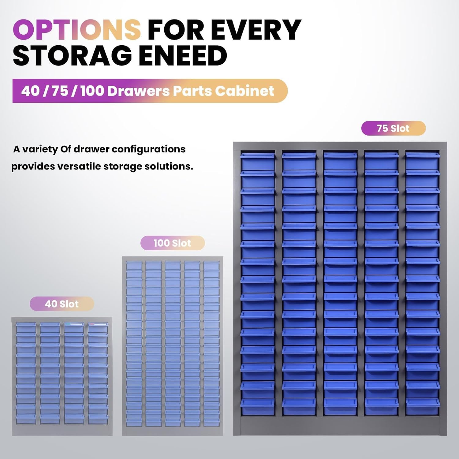 75 Drawer Tool Storage Cabinet, Alloy Steel Bolt and Nut Organizer, ABS Parts Cabinet with Labels, Nuts and Bolts Organizers and Storage for Garage Workshop, Bolt Bin for Hardware Organization, Grey