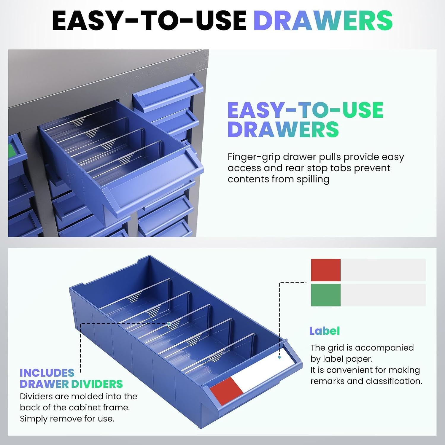 40 Drawers Heavy-Duty Alloy Steel Nut and Bolt Organizer with 200 Dividers & 80 Label Slots, ABS Drawers Material Parts Cabinet, Screw and Bolt Bins Organizer for Garage Workshop Shop Storage