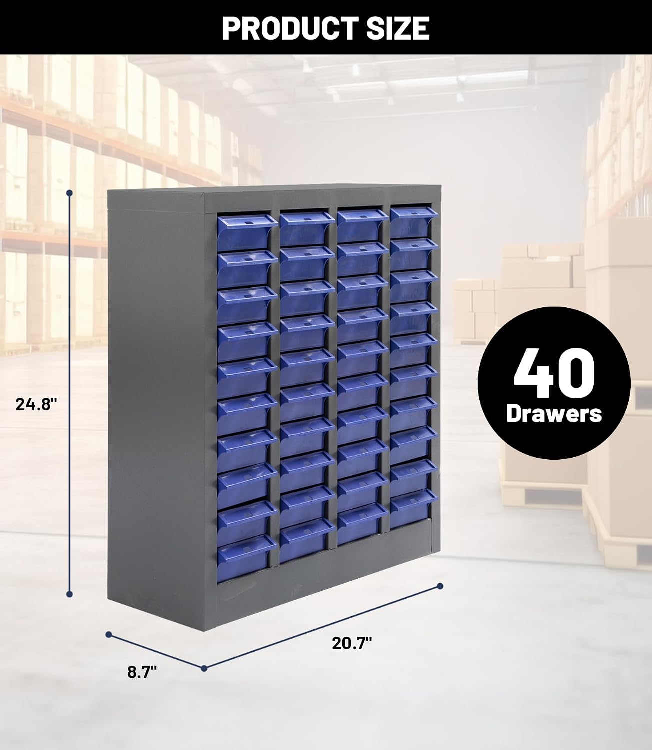 Bolt and Nut Tool Storage Cabinet 40 Drawers Parts Cabinets with ABS Material Drawer for Tool Organization Shelves Hardware and Office Supplies, Grey