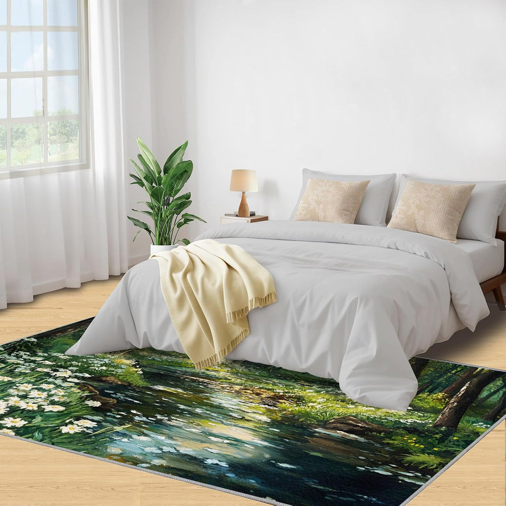 Forest Rug 6x8 - Forest Stream Large Rugs for Living Room, Natural Scenery Carpet Area Rug for Girls Bedroom Kids Room Basement Office Classroom