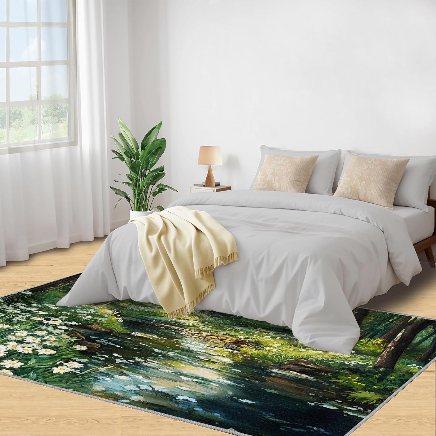 Forest Rug 6x8 - Forest Stream Large Rugs for Living Room, Natural Scenery Carpet Area Rug for Girls Bedroom Kids Room Basement Office Classroom