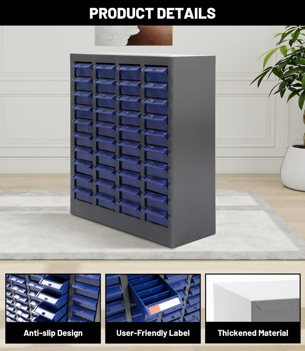 Bolt and Nut Tool Storage Cabinet 40 Drawers Parts Cabinets with ABS Material Drawer for Tool Organization Shelves Hardware and Office Supplies, Grey