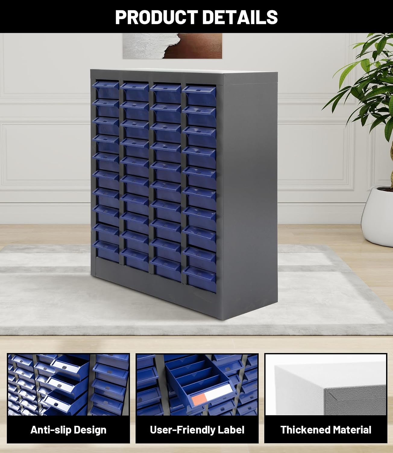 Bolt and Nut Tool Storage Cabinet 40 Drawers Parts Cabinets with ABS Material Drawer for Tool Organization Shelves Hardware and Office Supplies, Grey