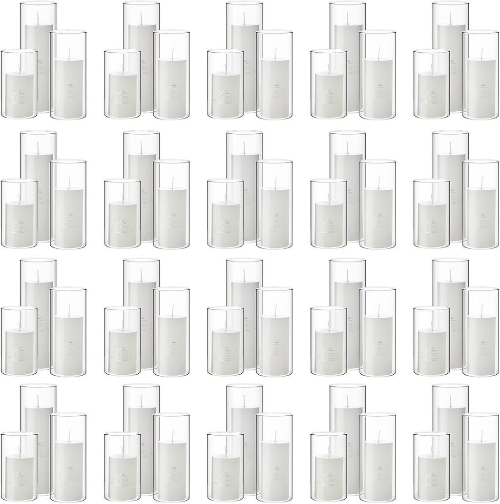 Shihanee 120 Pcs Pillar Candles and Glass Cylinder Vases Clear Cylinder Holders for Slim Pillar Candles Table Decoration (White)