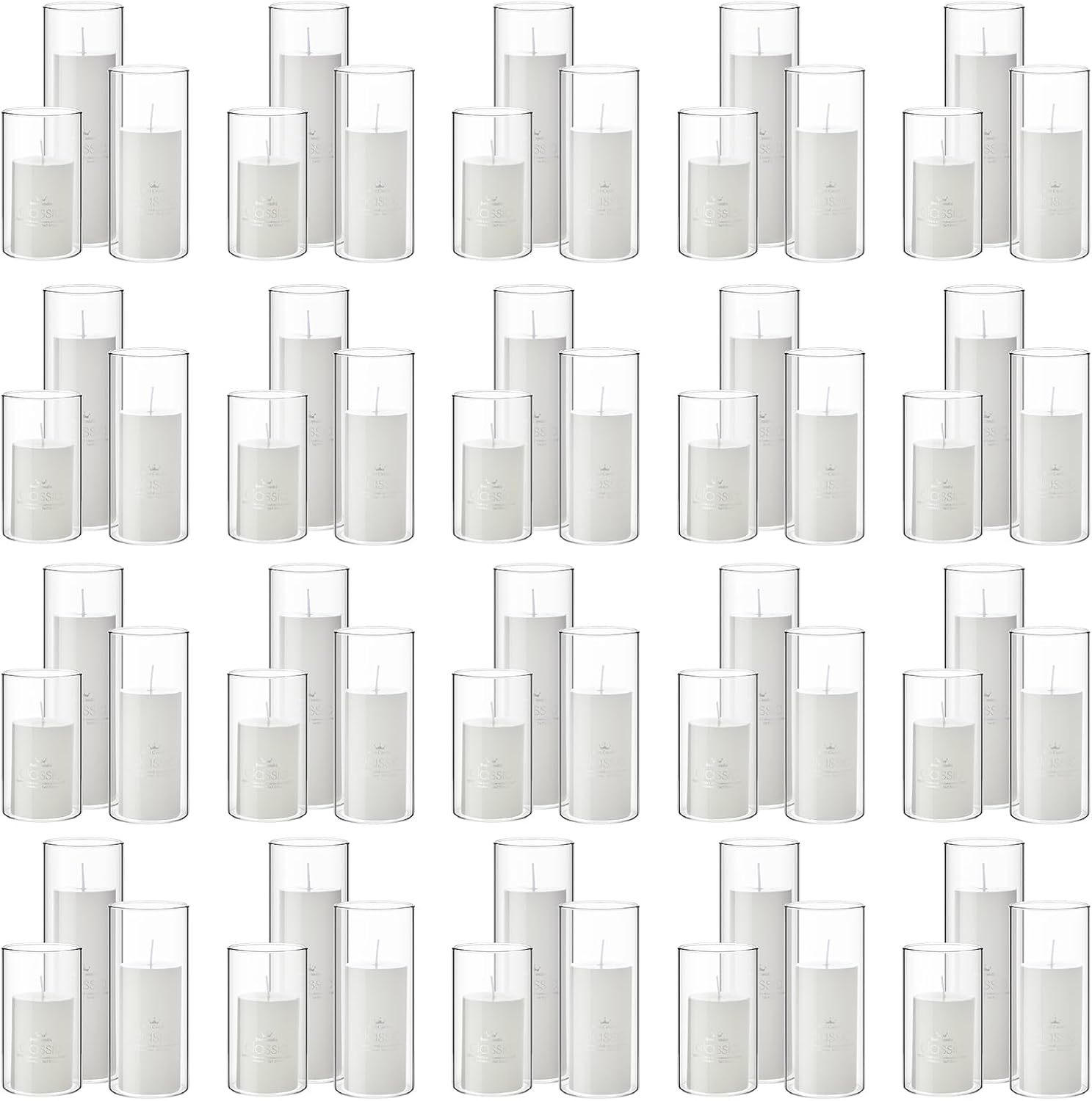 Shihanee 120 Pcs Pillar Candles and Glass Cylinder Vases Clear Cylinder Holders for Slim Pillar Candles Table Decoration (White)