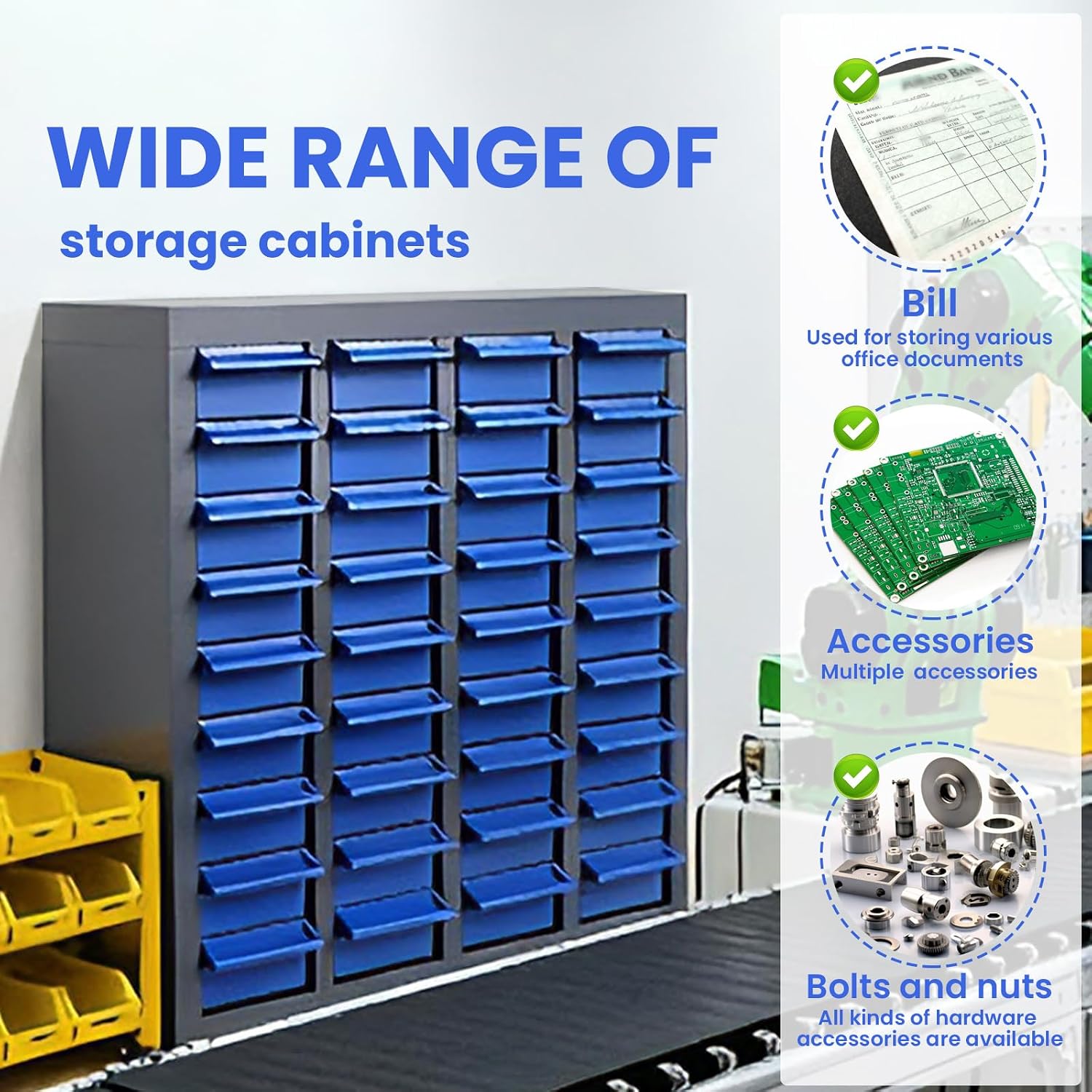 ABS-40 Drawer Parts Cabinet, Bolt, nut and Tool Parts cabinets, Alloy Steel Parts Cabinet with Labels and Shelves, Suitable for garages, basements, and Small Tool Storage