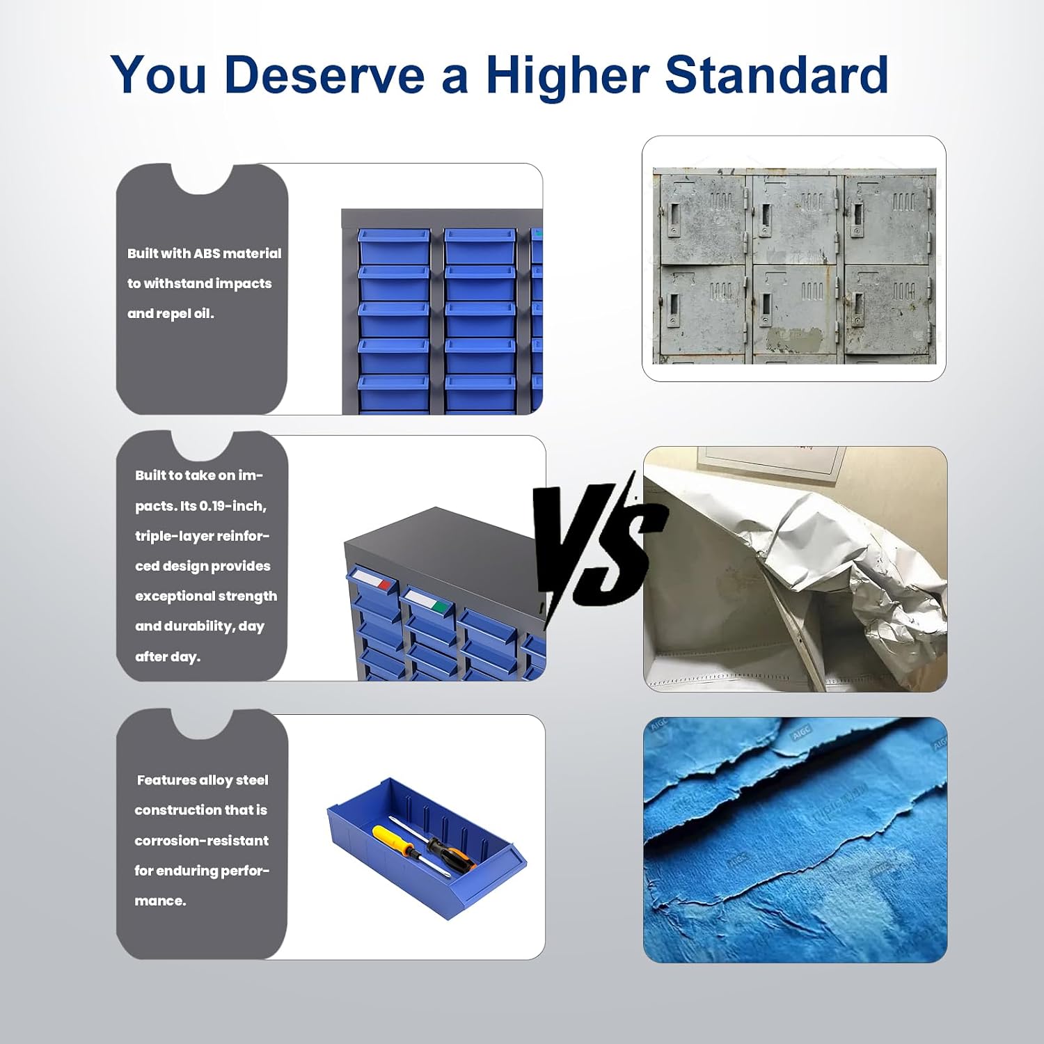 Alloy Steel Nuts and Bolts Organizers and Storage, 8.66' D x 21' W x 24.8' H, ABS Material Drawer Parts Cabinet with Labels and Dividers, Small Parts Organizer for Workshop, Office，Home (40 Drawers)