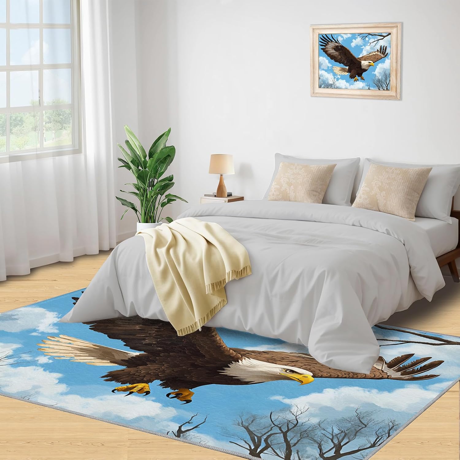 American Bald Eagle Area Rug, Sky Eagle Rugs for Girls Room, with Non Slip Backing Washable Rug for Woman Bedside Living Room Bedroom Kitchen Decor Floor Mat 6x8