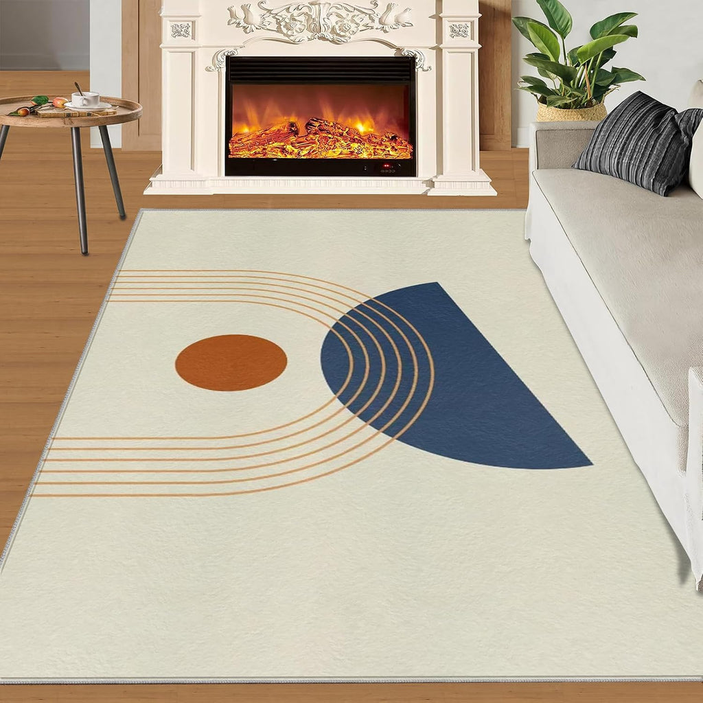 Mid Century Modern Area Rug, Boho Rainbow Rugs for Living Room, Indoor Non-Slip Kids Rugs, Machine Washable Breathable Durable Carpet for Front Entrance Floor Decor,6 x 8ft