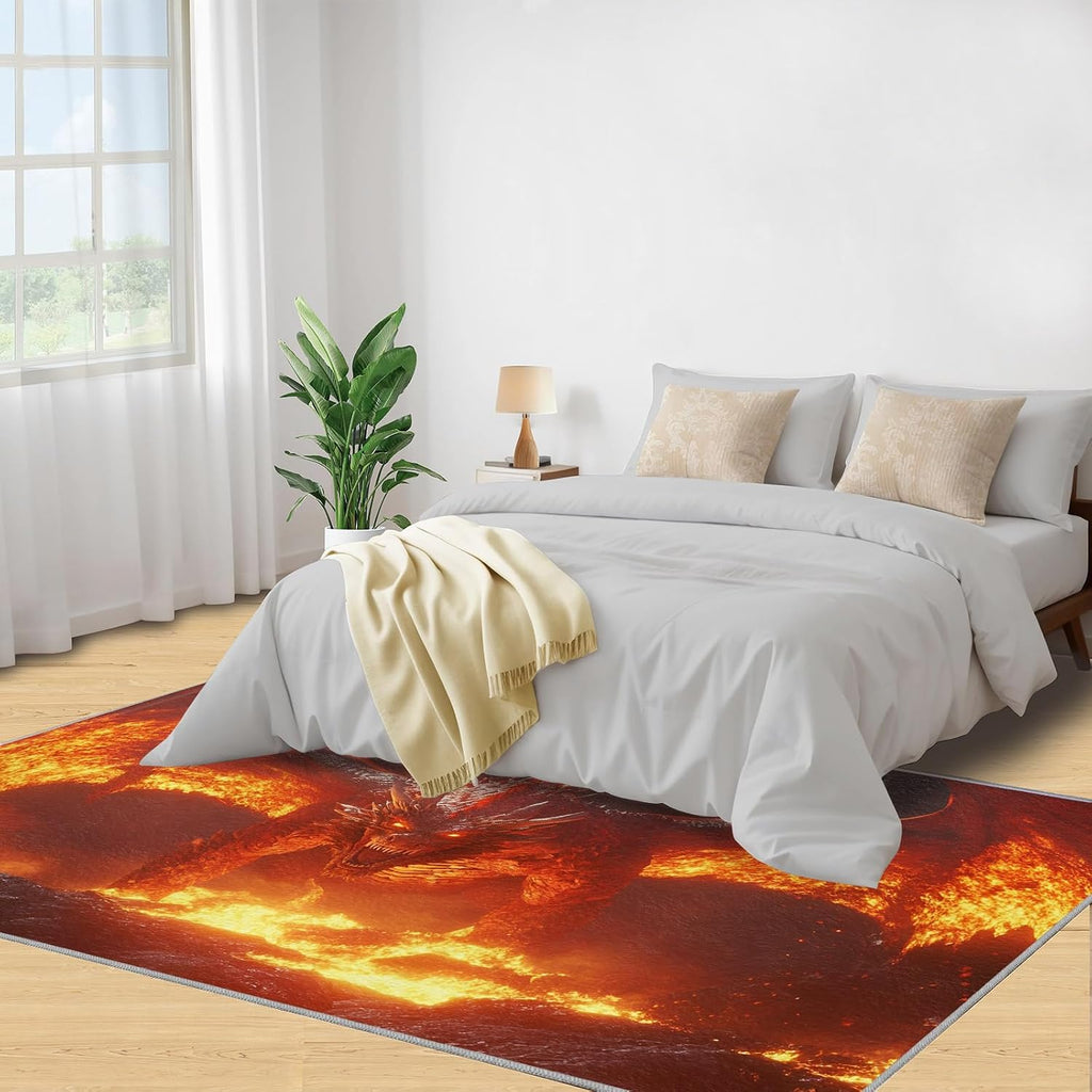 Dragon Rugs for Bedroom, Dragon Rug 6x8, Mythical Creatures Dining Room Rugs Washable & Non Slip Large Carpet for Home Decor