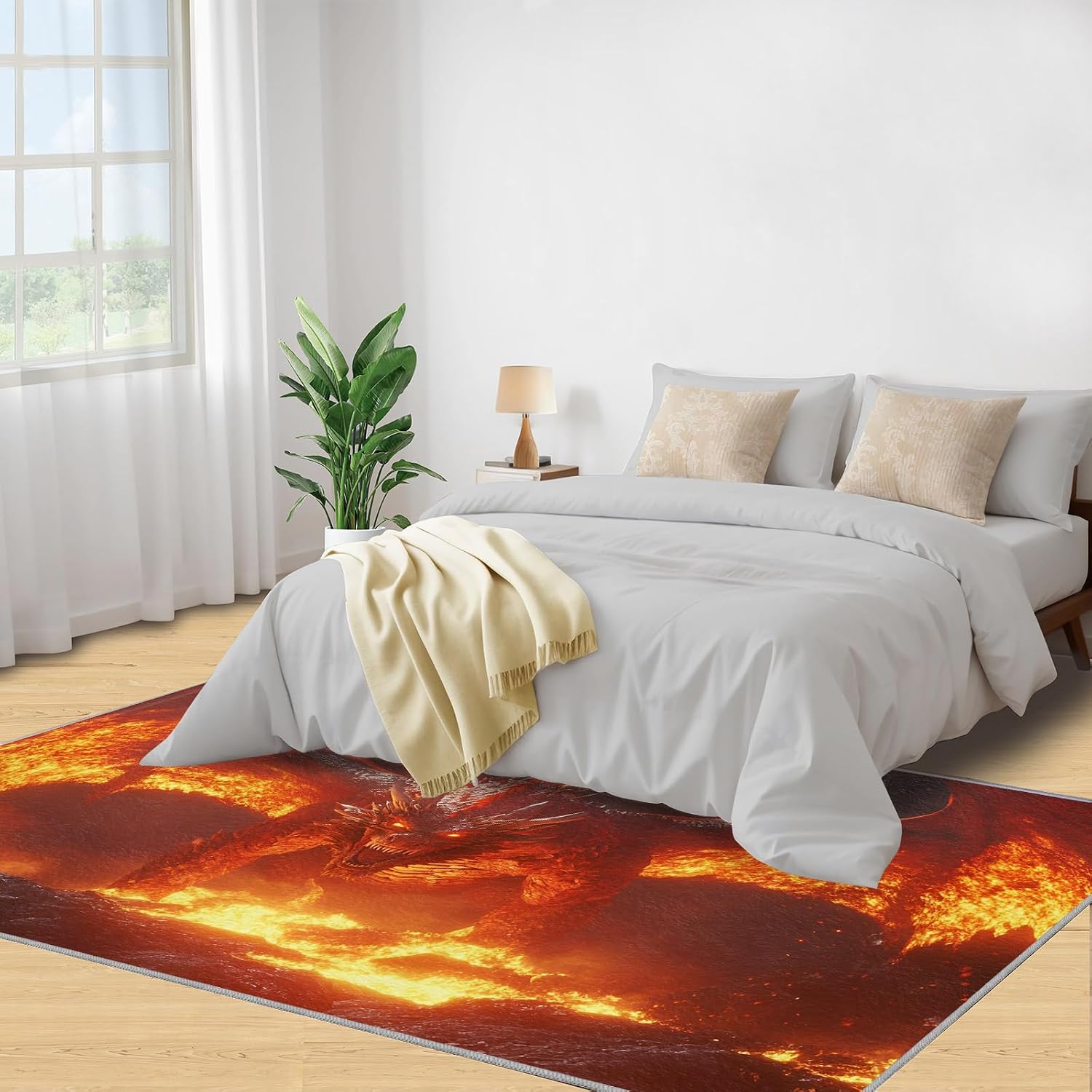 Dragon Rugs for Bedroom, Dragon Rug 6x8, Mythical Creatures Dining Room Rugs Washable & Non Slip Large Carpet for Home Decor