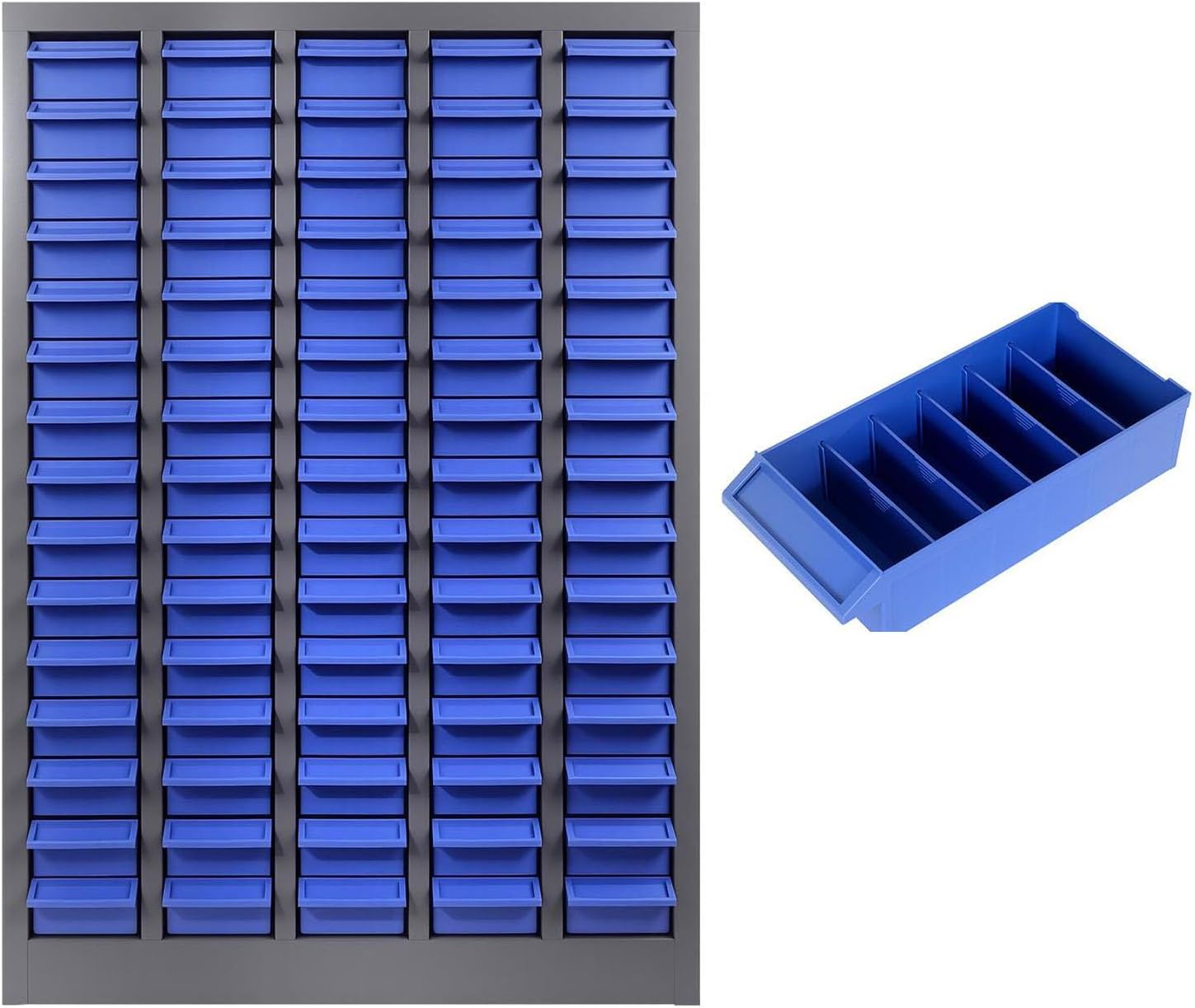 75 Drawers Parts Cabinet, Alloy Steel Tool Storage with Dividers, Nut and Bolt Organizer 25.8''L× 8.66''W×46''H, 44.5lbs Capacity for Tool Harware and Workshop, Blue (75 Drawers)