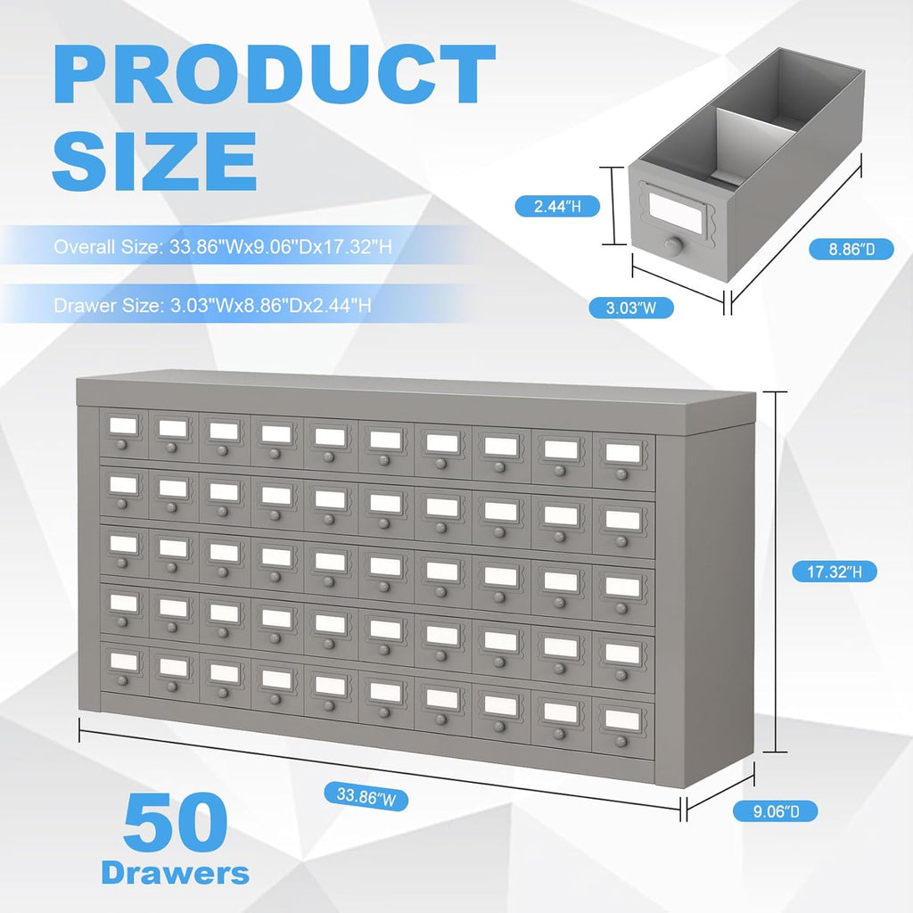 50-Drawer Heavy Duty Steel Storage Part Cabinet, 5-Tier Tool Organizer with Dividers for Nuts, Bolts, Screws, Industrial Cold Rolled Steel Organizer Hardware Organization for Workshop