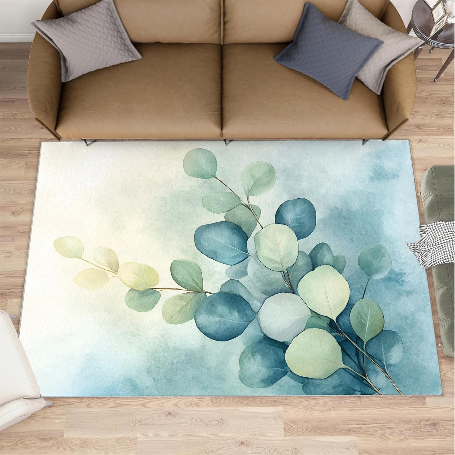 Eucalyptus Rugs for Bedroom - 6x8 Area Rug - Vines Rugs for Living Room, Olive Green Rug, Non-Slip Washable Home Decor Carpet
