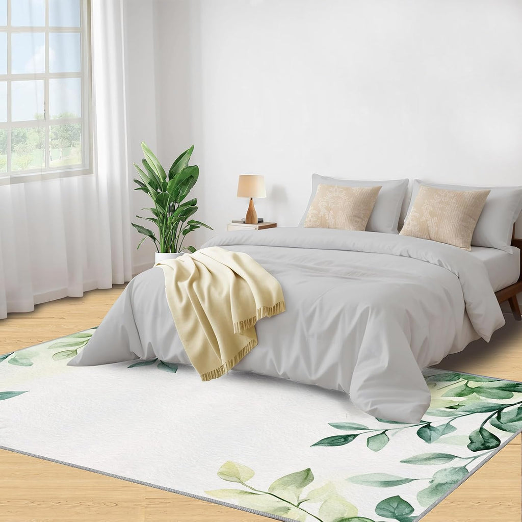 Botanical Rugs for Bedroom, Leaves Rug 6x8, Vines Dining Room Rugs Washable & Non Slip Large Carpet for Home Decor