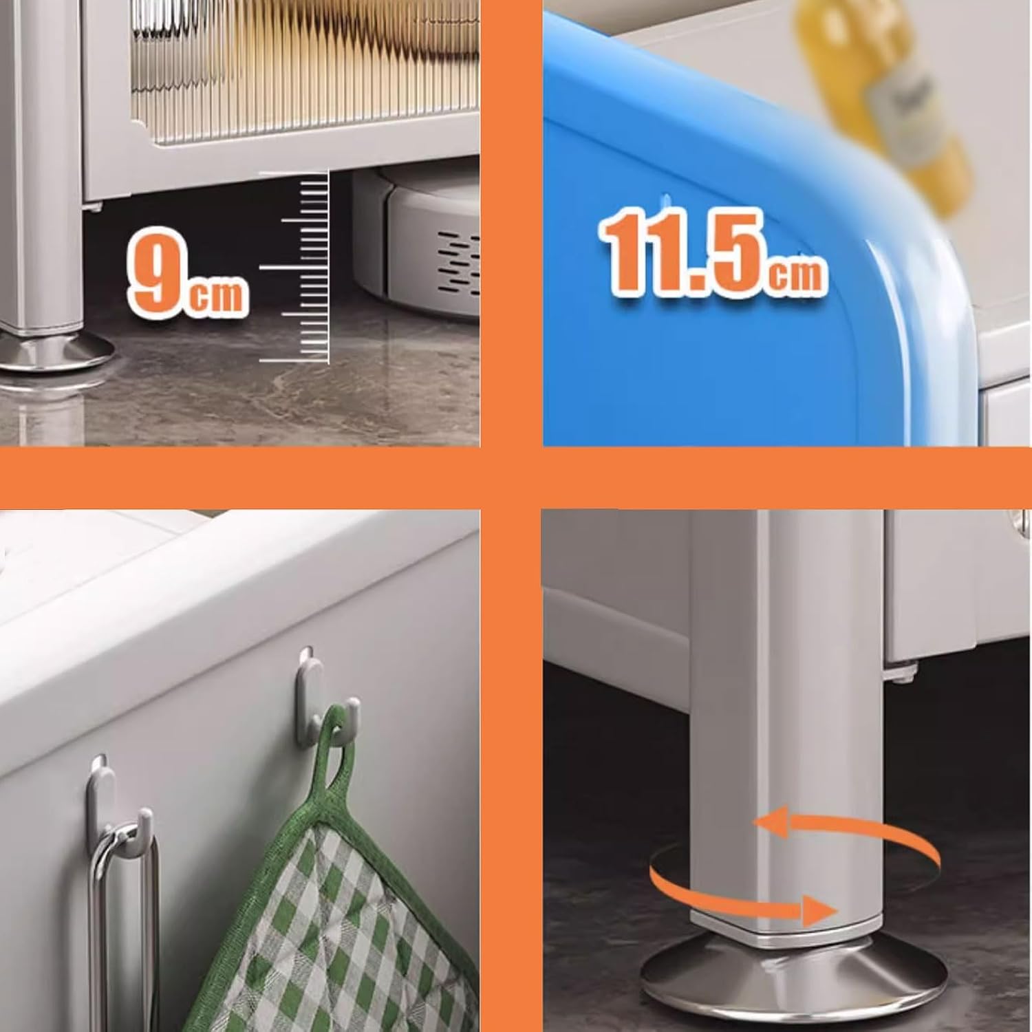 Kitchen Storage Rack for Cabinet Bakers Rack with Storage Cabinet Doors with Adjustable Foot Pads, for Kitchen, Dining Room, Living Room(White,60 * 37.5 * 94.4cm)