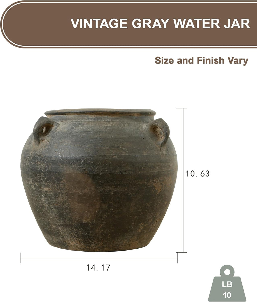 Artissance 14.2' Wide Large Ceramic Vase, Rustic Pottery Vase with 4 Handles, Decorative Ceramic Vase, Farmhouse and Black Vases Home Decor, Tall Pottery Vase for Living Room or Garden