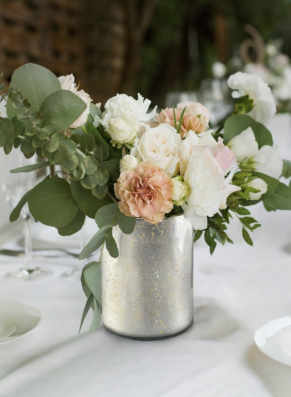 Serene Spaces Living Antique Silver Cylinder Vase, Vintage-Style Handmade Mercury Glass Finish for Weddings, Parties, Events, 7.5' Tall and 6' Diameter, Pack of 6