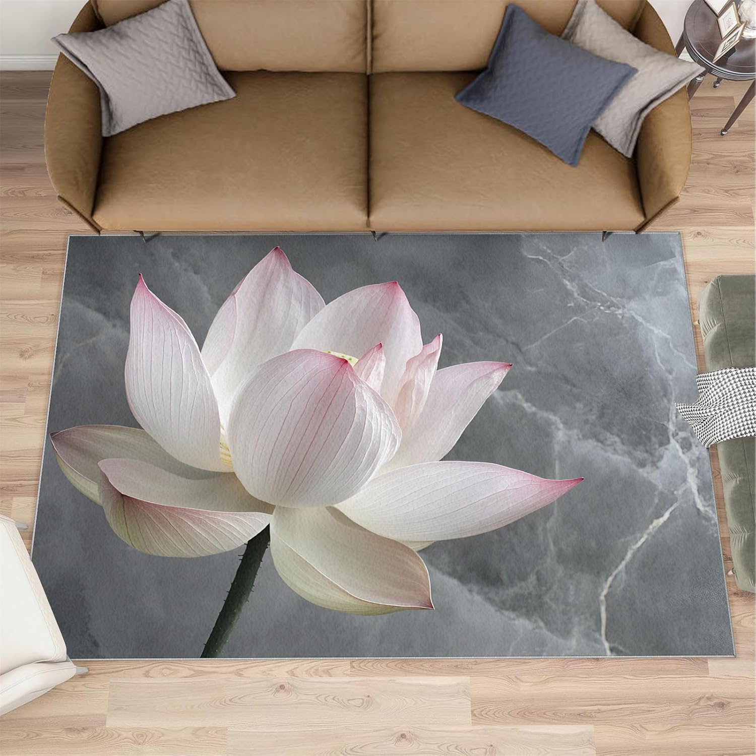 Lotus Area Rug Large - 6x8 Rug, Luxury Marble Rugs for Living Room, Flower Carpet, Floral Washable Area Rugs for Bedroom, Aesthetic Carpet, Floral Home Decor