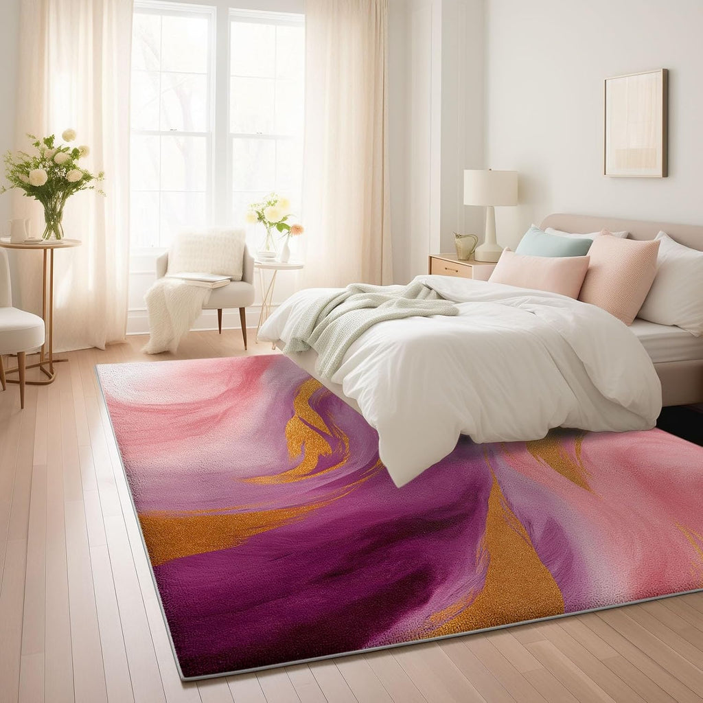 Washable Area Rugs 6' x 8' Non-Slip Elegant Luxury Soft Rug, Low Pile Machine Washable Carpet for Living Room Entryway Bedroom Nursery Metallic Marble Swirls Print Pattern Carpet