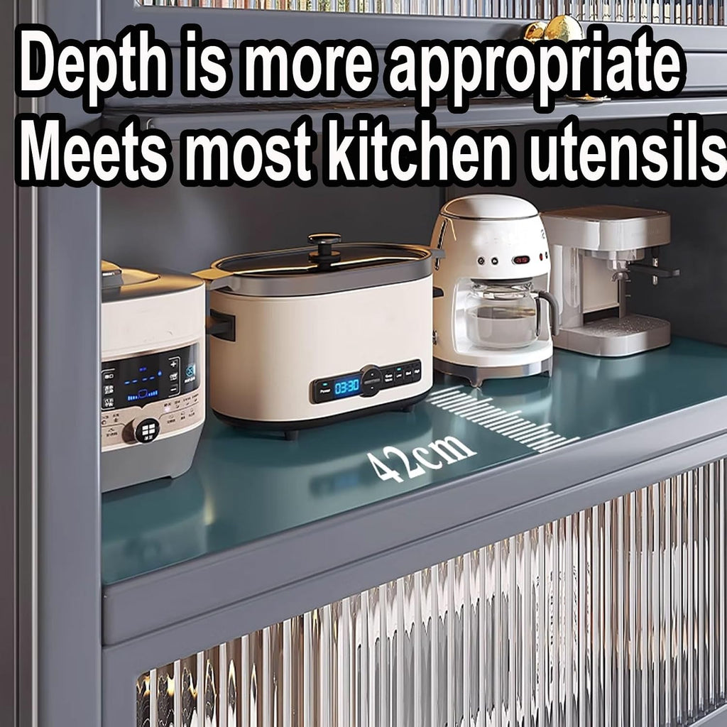 Kitchen Storage Shelves for Small Spaces with Doors Made of Carbon Steel Kitchen Baker's Rack with Storage Transparent Flip Switch Door Design(Color:White,Size:100 * 42 * 114cm)