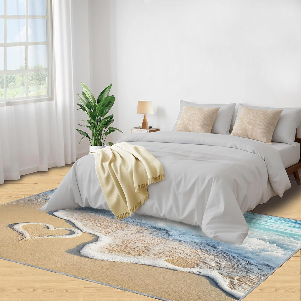 Beach Rug - 6x8 Rug, Blue Ocean Area Rugs for Bedroom, Coastal Rugs for Living Room, Sea Washable Mat, Tropical Carpet, Beach Home Decor & Gifts