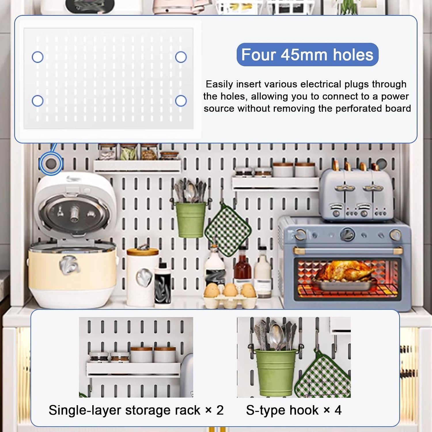 Microwave Stand, White Bakers Rack with Storage, Kitchen Hutch Pantry with See-Through Door Panels for Living Room, Study, Office