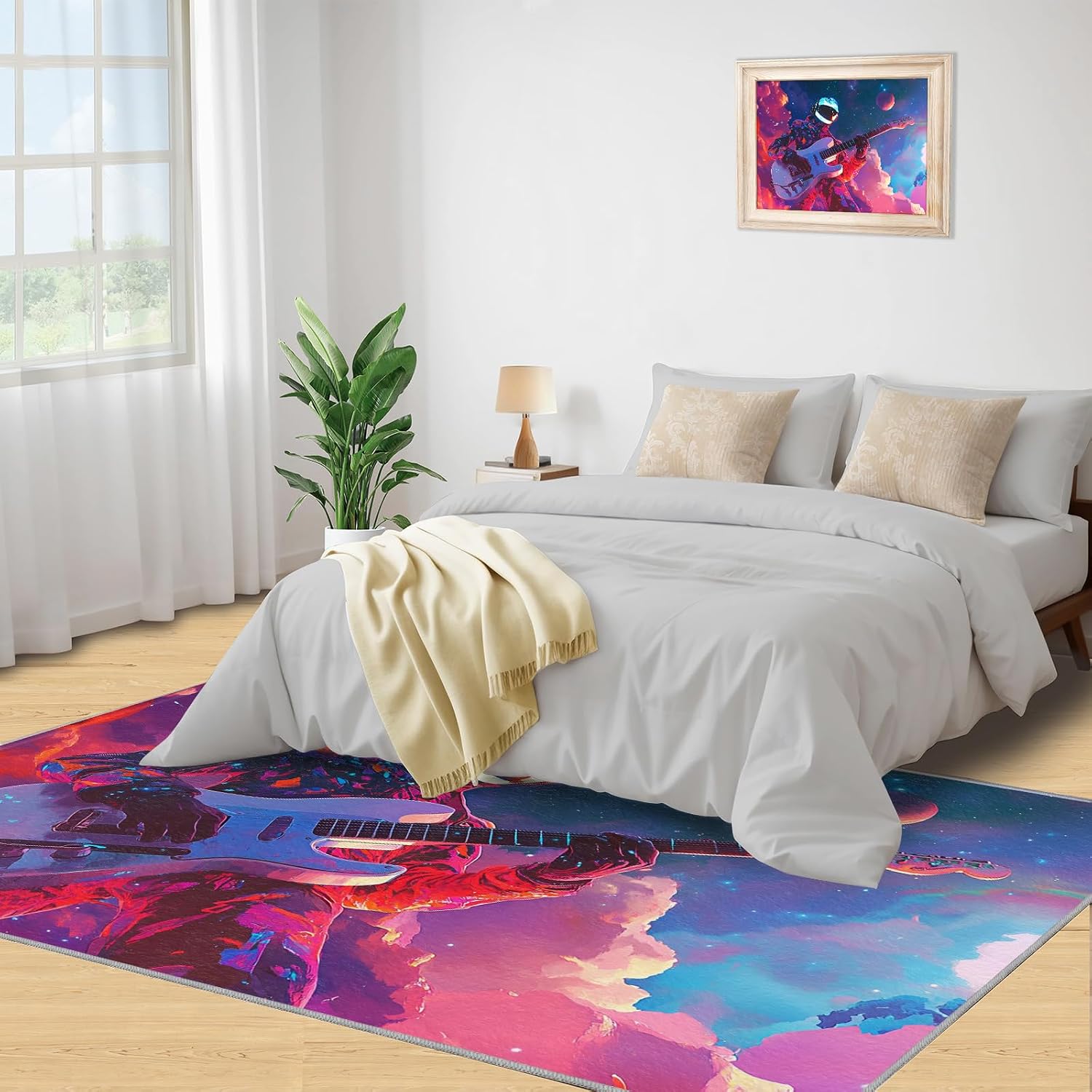 Saxophone Rug - 6x8 Rugs for Bedroom, Music Area Rug, Starry Sky Sax Washable Rugs for Living Room, Non Slip Soft Rock and Roll Indoor Carpet - Home Decor, Music Lover Gifts for Boys