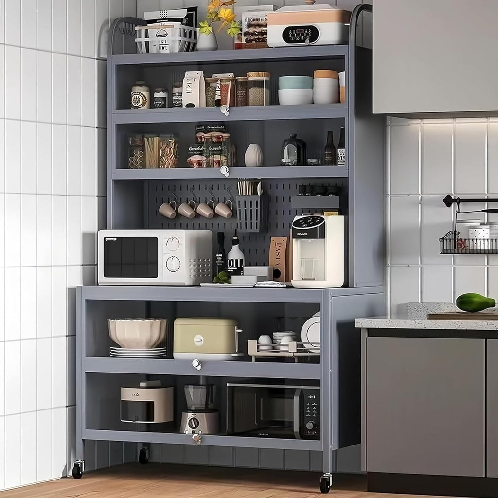 Bakers Rack with Storage, 5-Tier Microwave Stand, Lkitchen Organizers and Storage Rack, for Garage Pantry Home Kitchen Spices, Pots, and Pans Floating Shelves