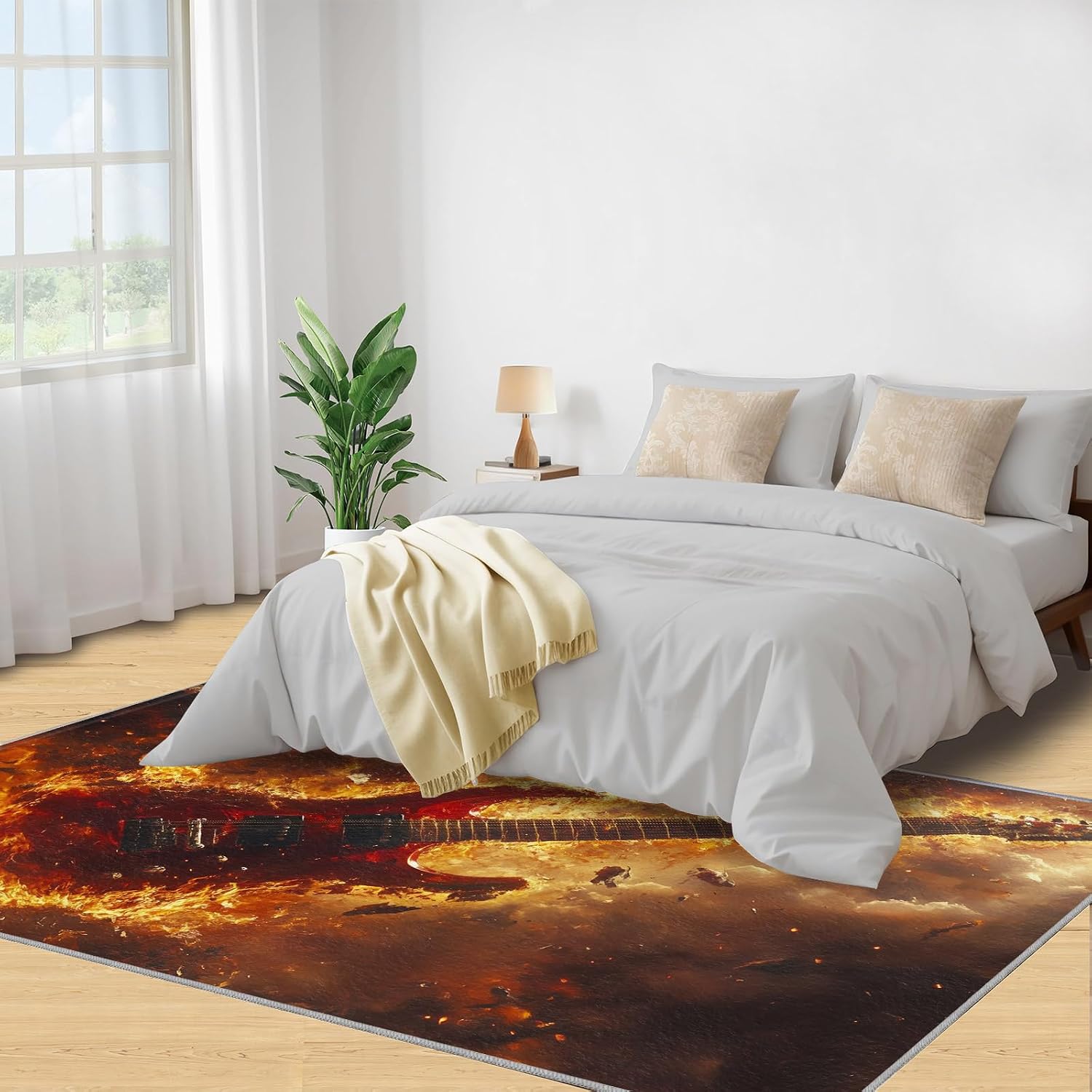 Flaming Electric Guitar Area Rug 6x8 - Exploding Guitar Large Rugs for Living Room, Rock Music Carpet Area Rug for Girls Bedroom Kids Room Basement Office Classroom