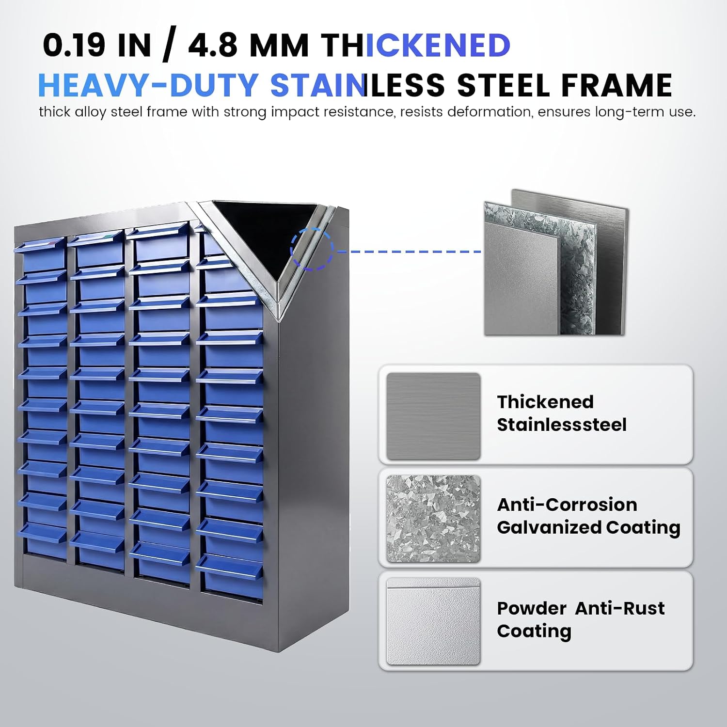 40-Drawer Small Parts Organizer, Metal Nut and Bolt Organizer, Bolt Bin with Alloy Steel Construction Outer Frame, Freestanding Storage Cabinet with Labels for Garage Workbench, Shop & Crafts