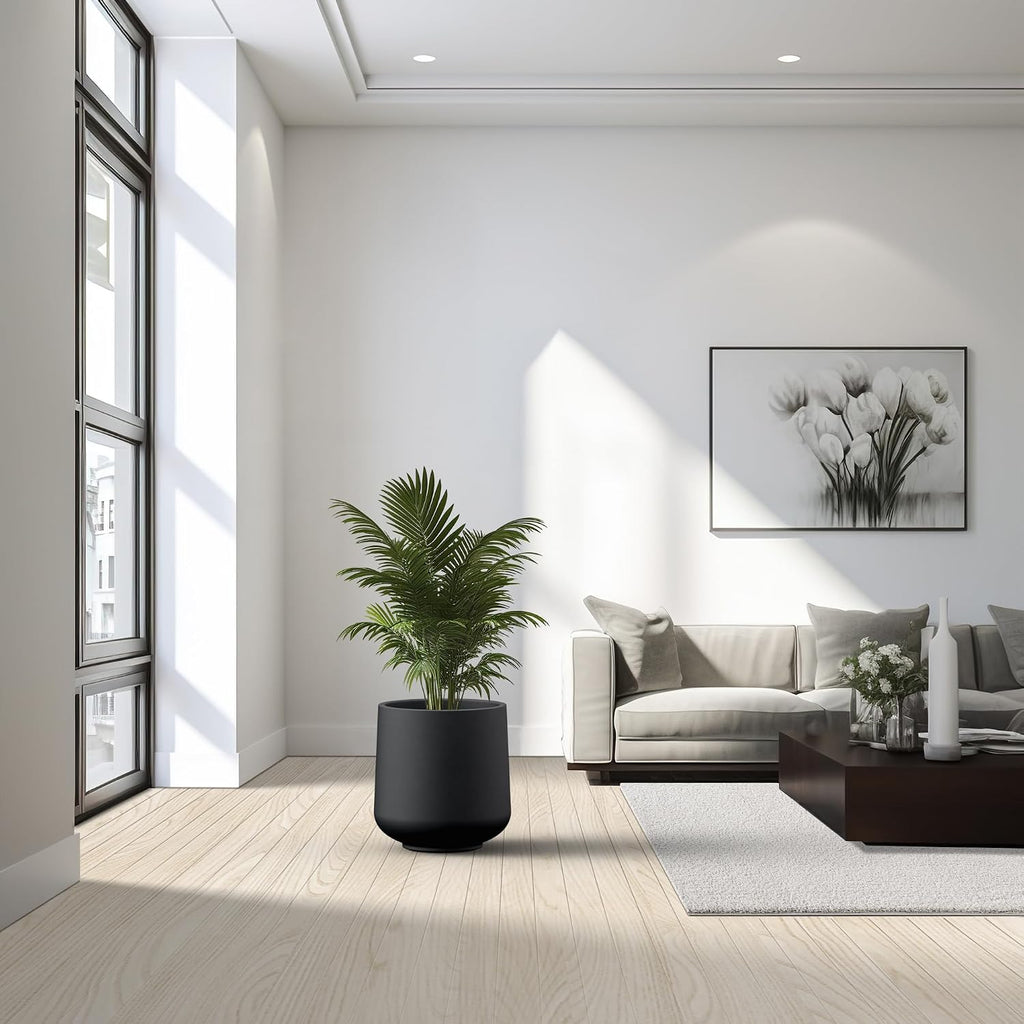 Kante 15.3' Dia Round Concrete Planter, Outdoor Indoor Large Plant Pots Containers with Drainage Hole and Rubber Plug for Home Garden Patio, Black