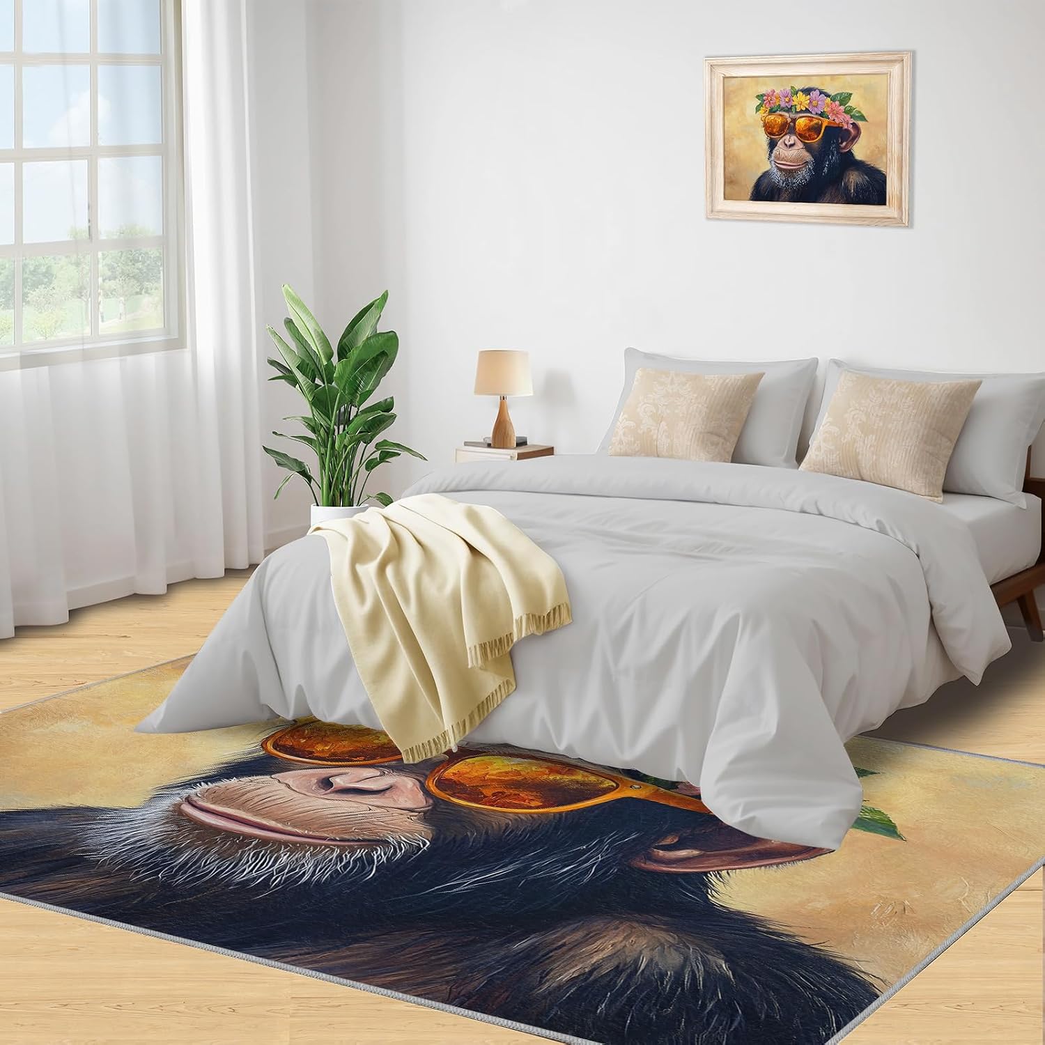 Gorillas Rug - 6x8 Rugs for Bedroom, Floral Gorillas Area Rug, Black Monkey Washable Rugs for Living Room, Non Slip Animal Indoor Carpet - Home Decor, Tropical Wildlife Gifts for Kids