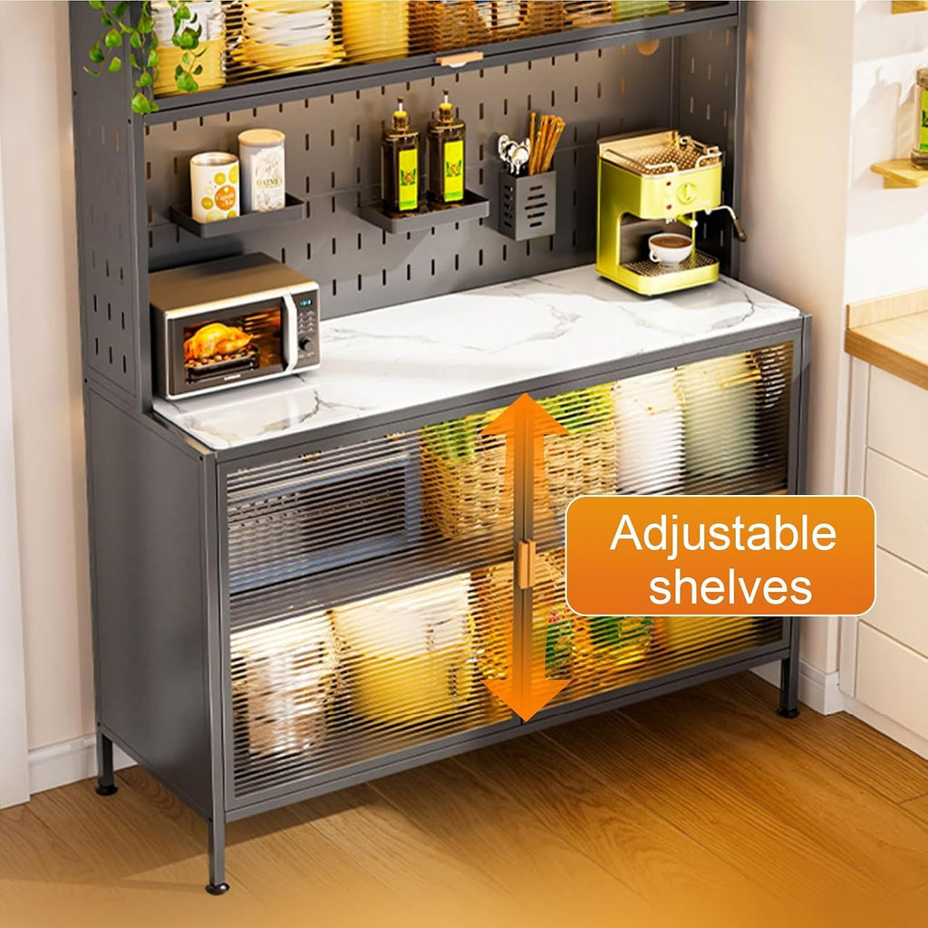 Free Standing Kitchen Units, Large Metal 6-Tier Bakers Rack, Kitchen Cabinet with Storage, Metal Tabletop, Adjustable Bottom Shelf(White,80cm)