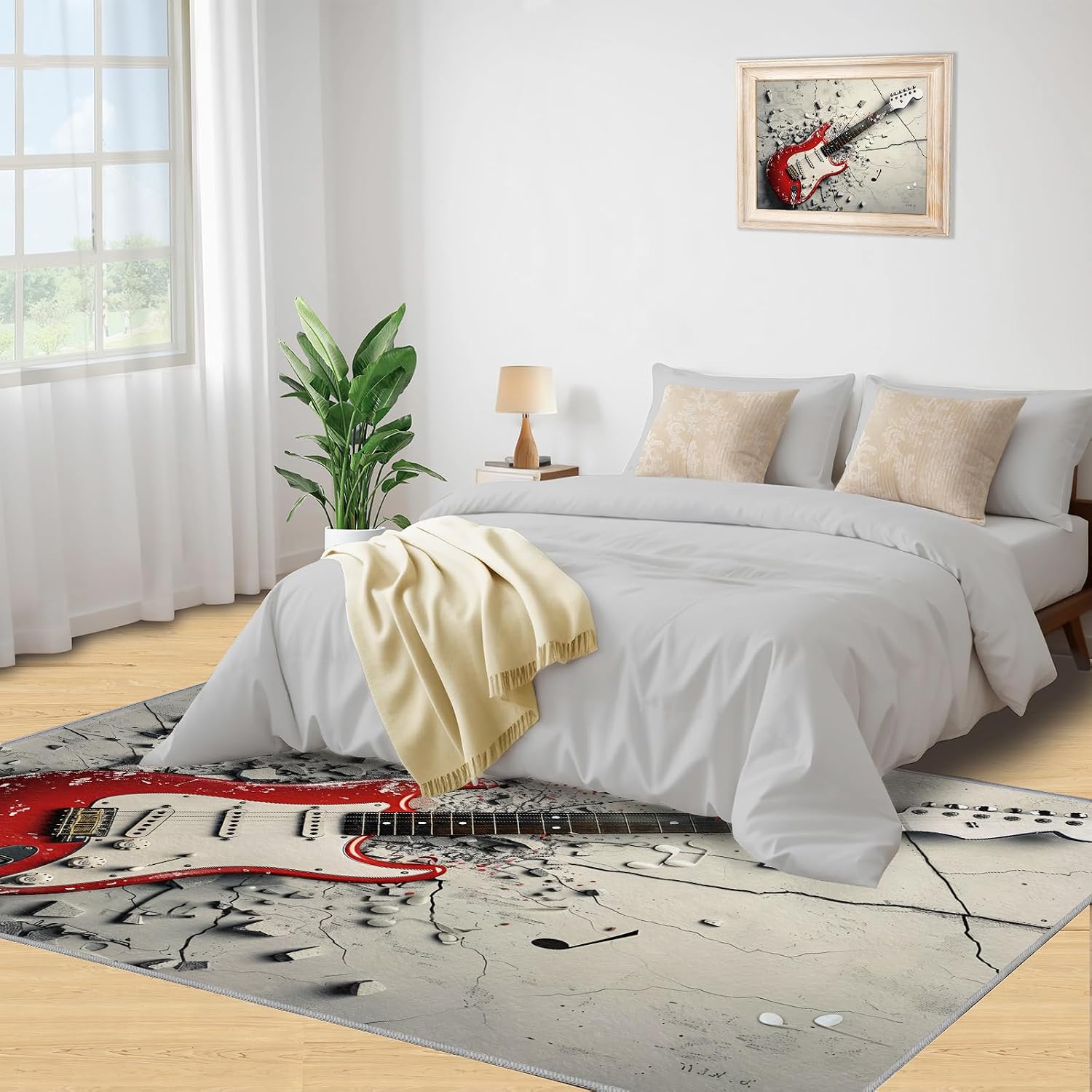 Guitar Area Rug - Cool Guitar Rugs for Bedroom - Music Lover Living Room Rug, Indoor Machine Washable Carpet for Music Studio Band Entertainment Room 6x8ft