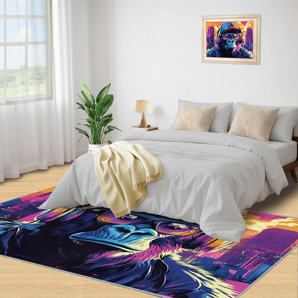 6x8 Chimp Area Rug - Chimpanzee Large Rugs for Living Room, Multicolor Hip Hop Gorilla Carpet Area Rug for Girls Bedroom Kids Room Basement Office Classroom