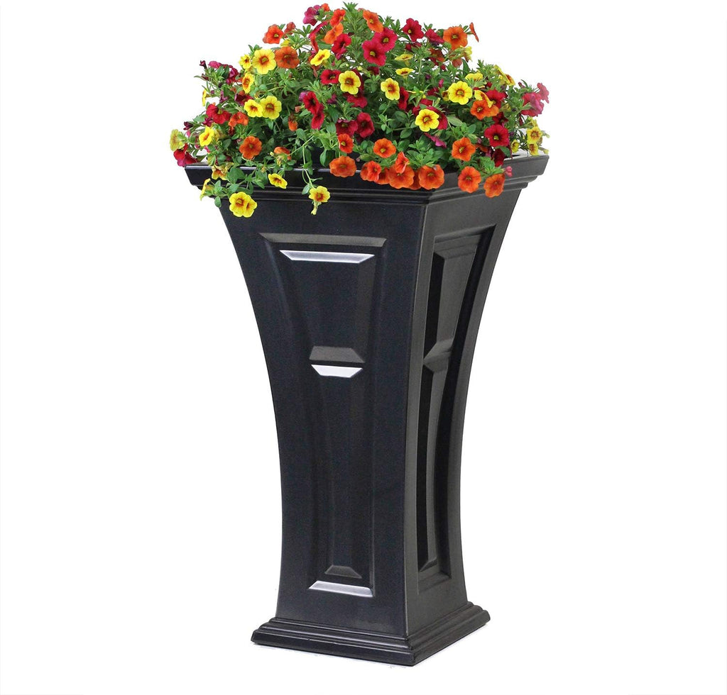 FCMP Outdoor Heritage Self-Watering Planter (2-Pack) – Set of 2 Large Planters for Porch, Patio, Outdoor/Indoor (HP3000-BLK-2) Black (28.5-inch Tall)