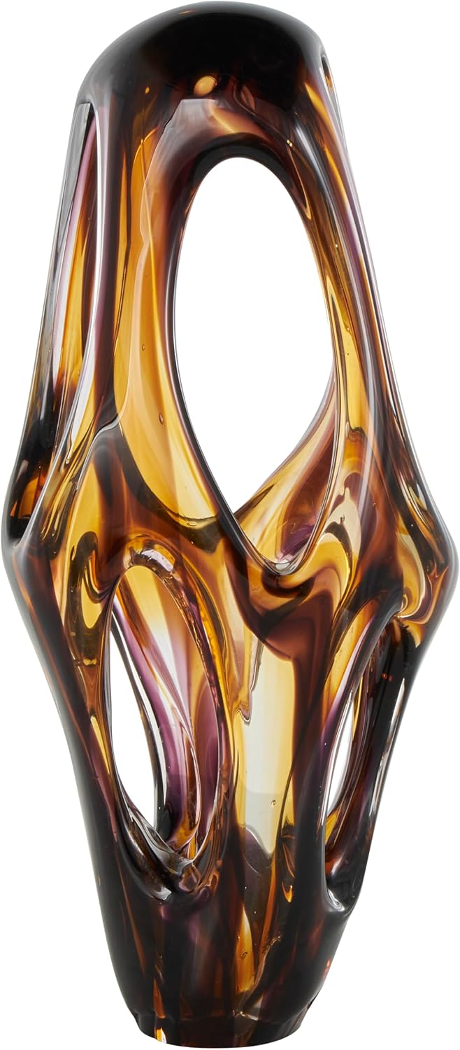 Deco 79 Glass Abstract Decorative Sculpture Cutout Home Decor Statue with Pink and Amber Accents, Accent Figurine 9' x 6' x 20', Yellow