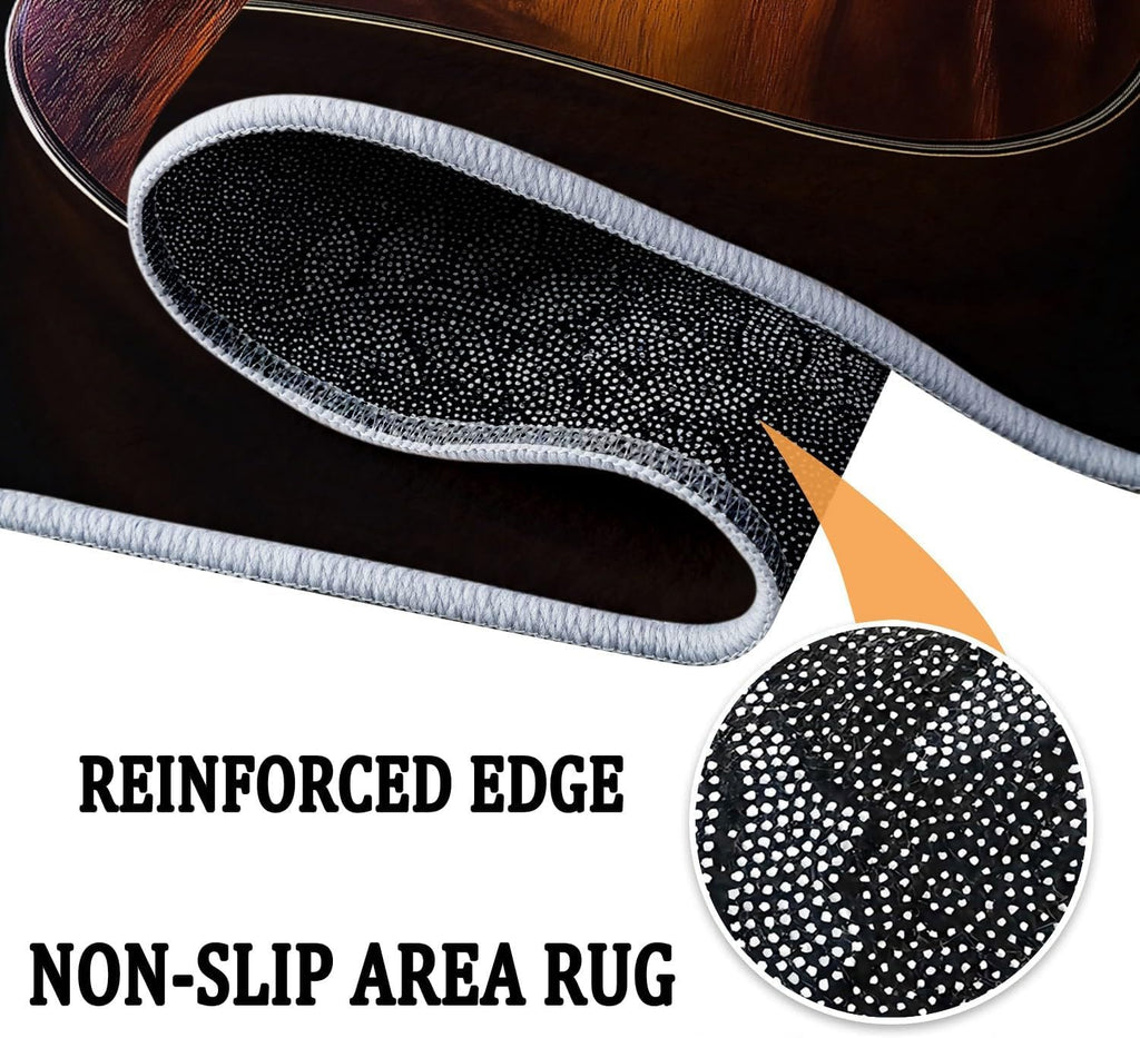 Washable Area Rugs 5x7 ft Musical Instrument Guitar Black Living Room Rug Non-Slip Indoor Floor Carpet for Bedroom Nursery Kids Playroom Office Dining Room Home Decor