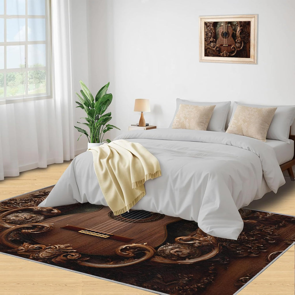 Guitar Area Rug - Musical Instrument Guitar Home Decor Rug - Music Bedroom Rugs, Indoor Non Slip Carpet for Music Classroom Studio Band 6x8ft